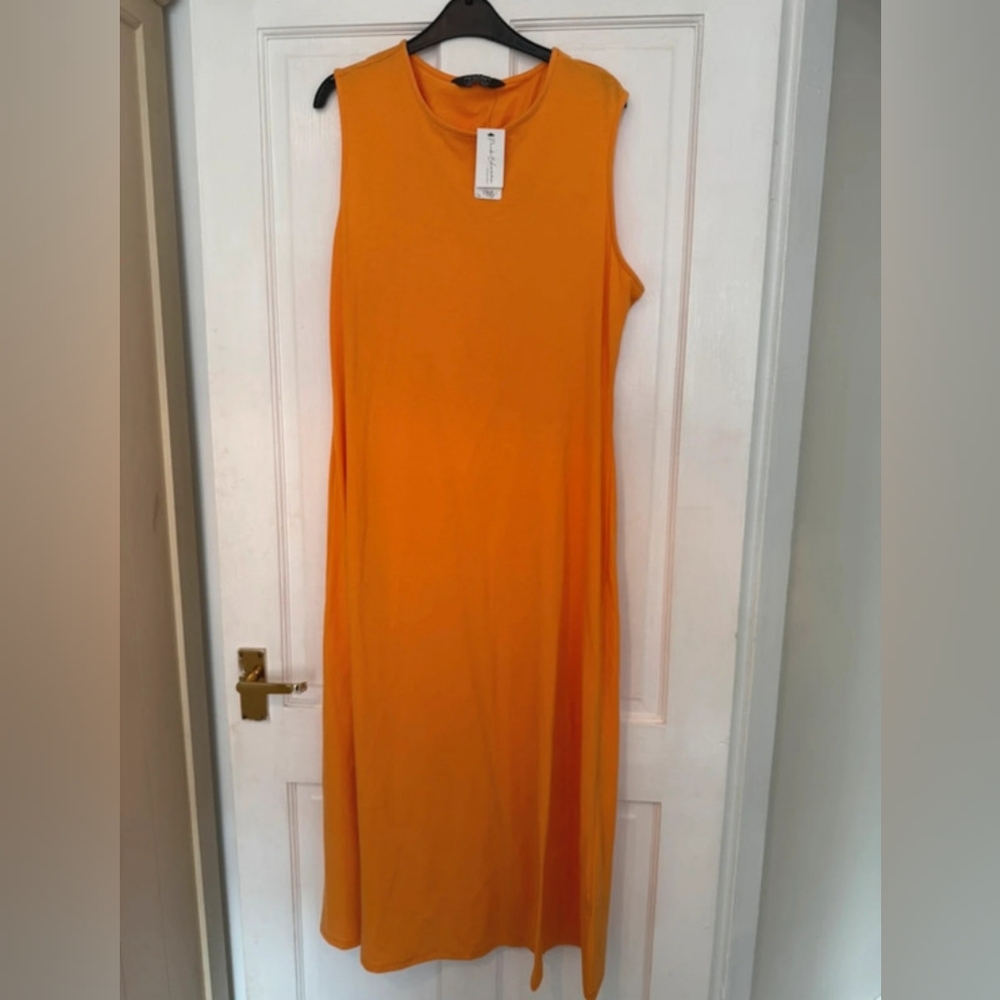 Orage Orange Sleeveless Crew Neck Midi Sundress